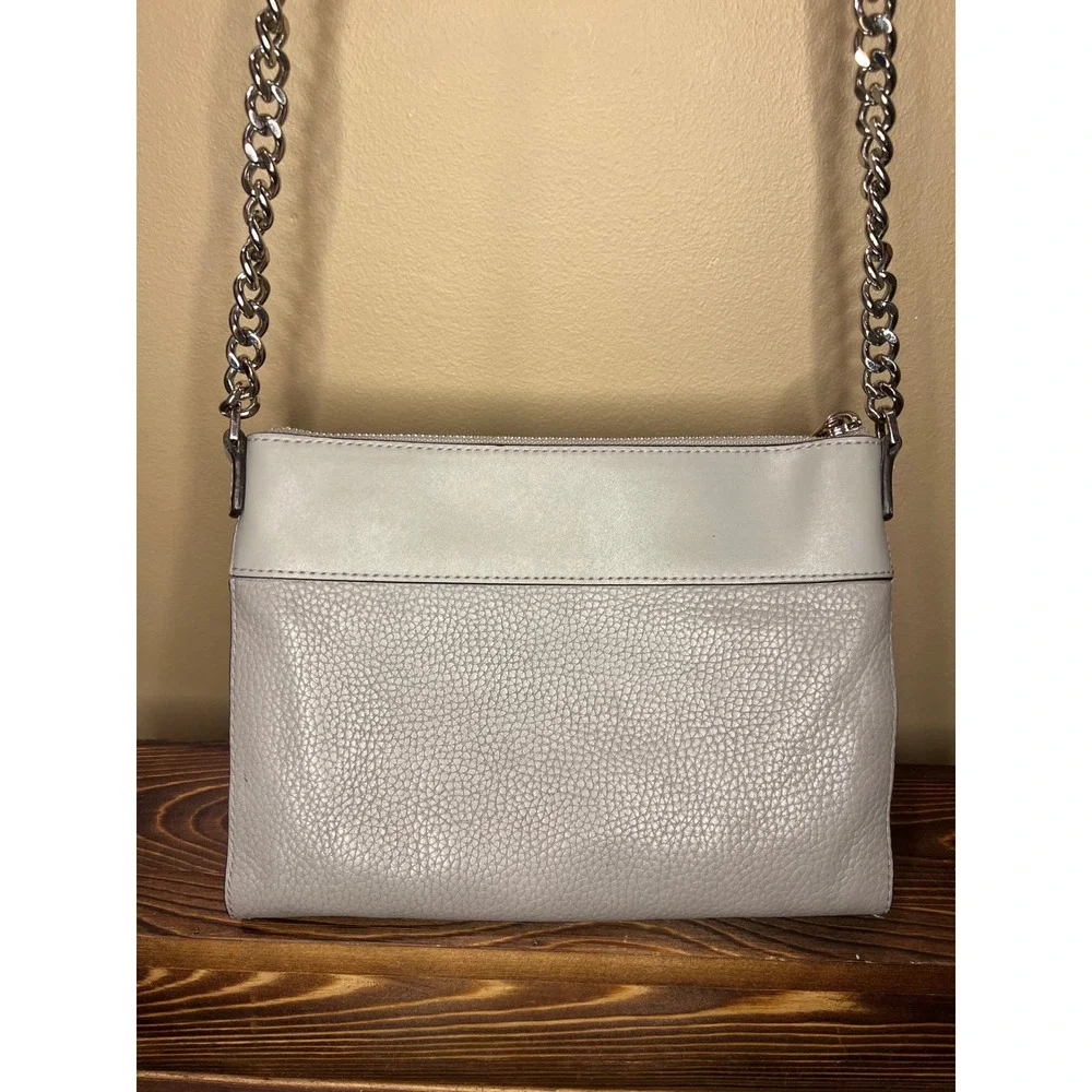 Michael Kors Adele Grey Pebbled Leather Triple Gusset Crossbody Bag Silver HW